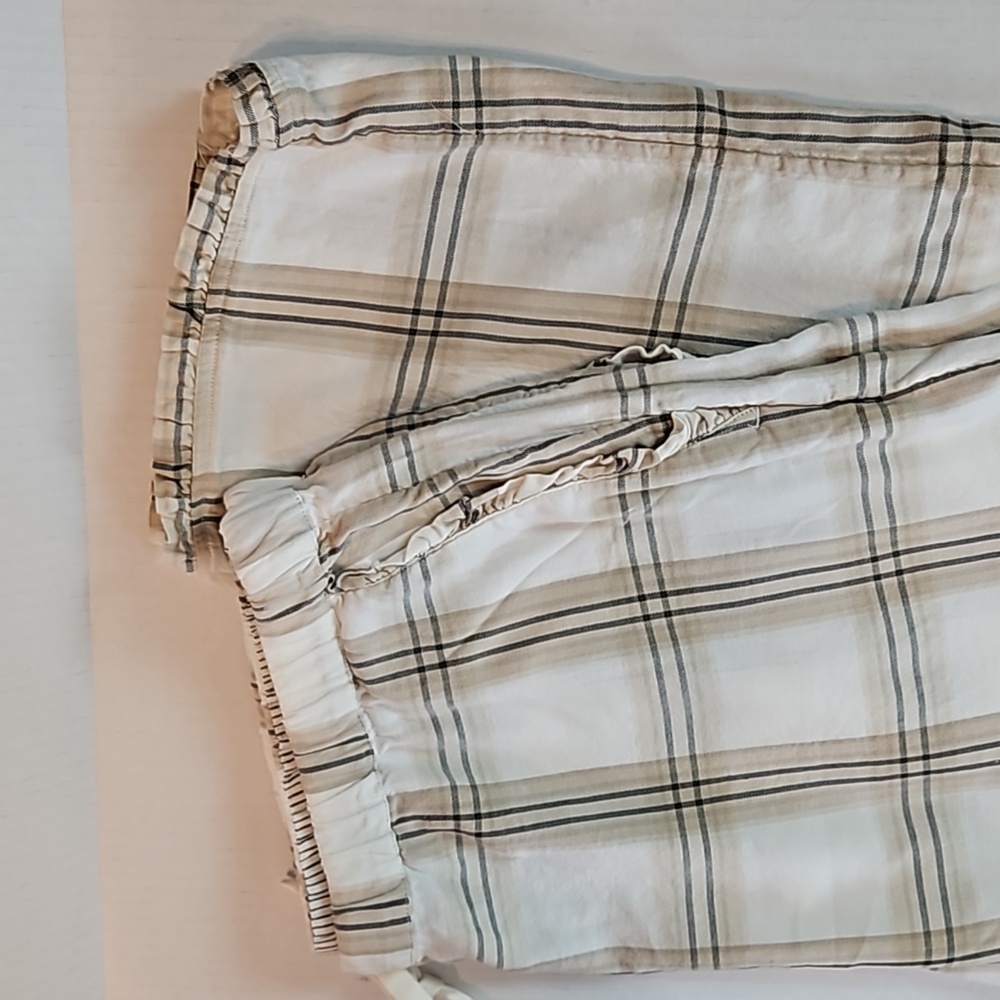 Soft Surroundings | Women's Cream Plaid Cotton Modal Loungewear Pajama Bottom M